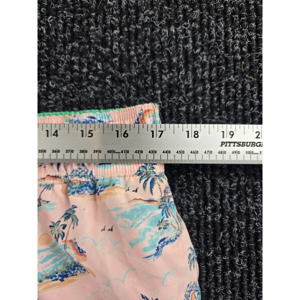 Havana Jim Mens L Tropical Palm Tree Print Swim Trunks Peach Cargo Pocket Shorts